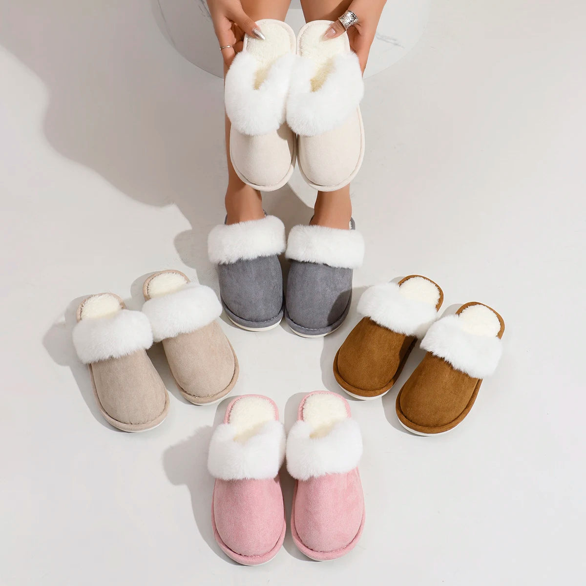 Fluffy home warm soft soled plush lined slippers
