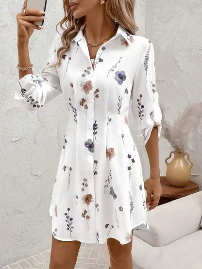 Vacation Outfits Versatile Floral Print Shirt Dress