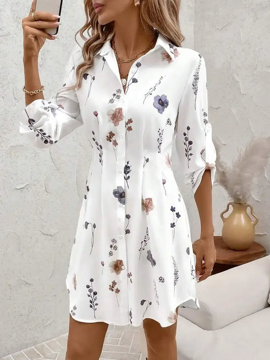 Vacation Outfits Versatile Floral Print Shirt Dress