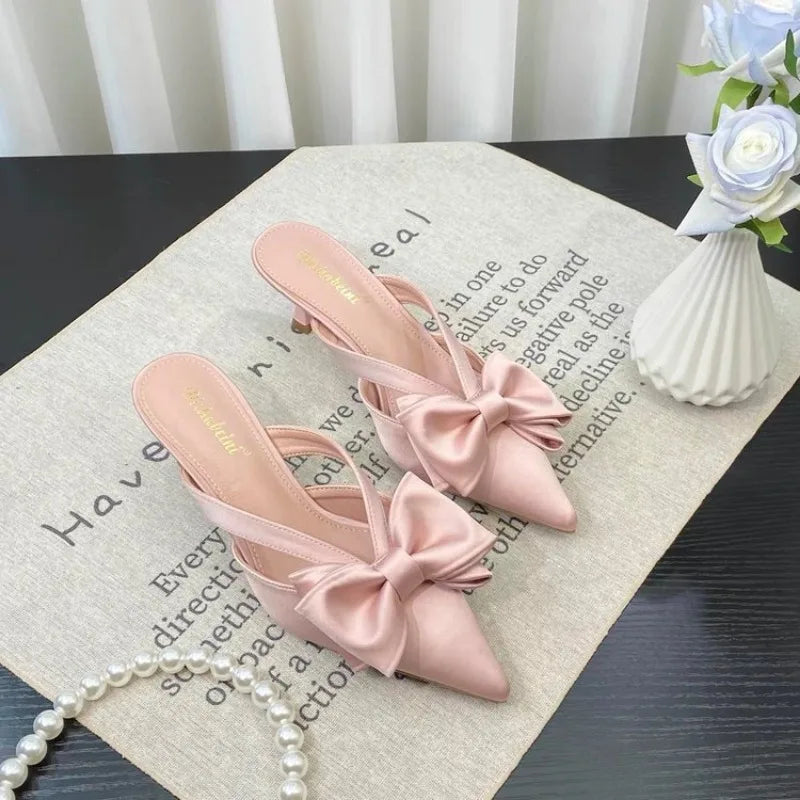 Fairy French Pointed Bow Hollow Slippers