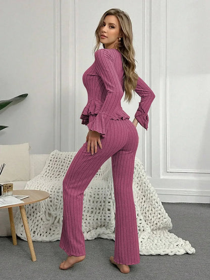 Sexy V Neck Long Sleeve Pyjamas Set