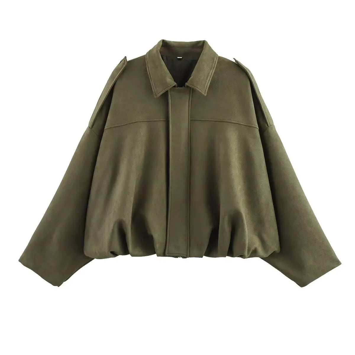 Suede Bomber Long Sleeve Zipper Oversize Solid Bomber Coat Jacket