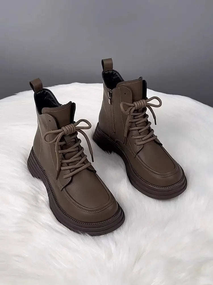 Plush Platform Warm Short Flat Bottom Lace Up Ankle Boots
