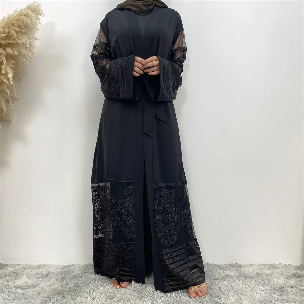 Luxury Gold Rhinestones Muslim Dress Kaftan Abaya