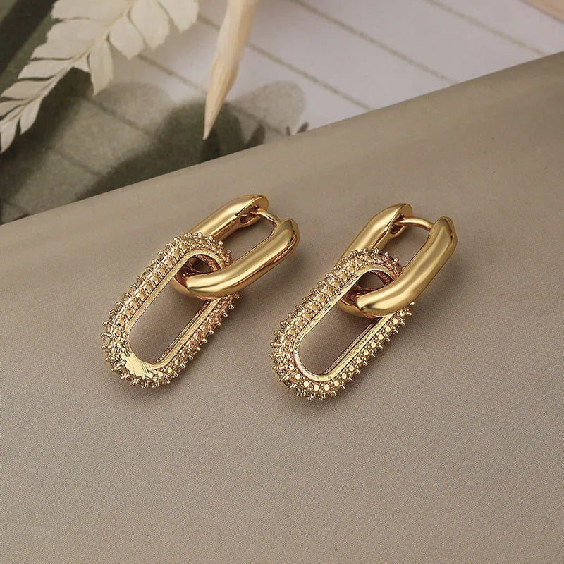 Double Loop Gold Color Geometric Earrings