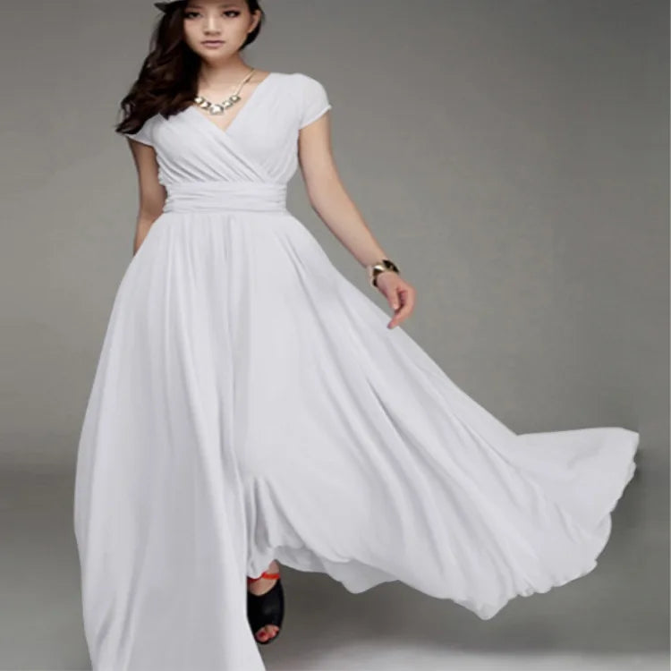 Short-Sleeved Chiffon Evening Dress