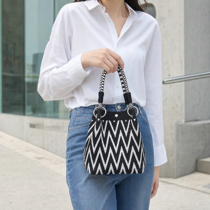 Geometric Mini Tote Black Ivory Graphic Ring Handle Korean Style Bags