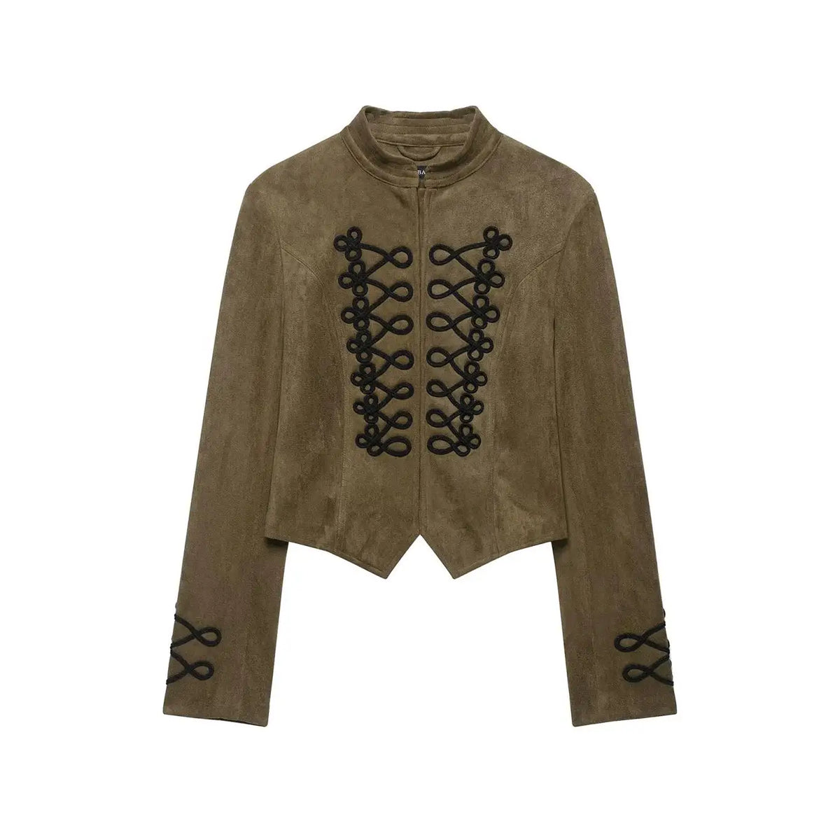 Faux Suede Stand Collar Handmade Knot Slimming Long Sleeve Short Jacket