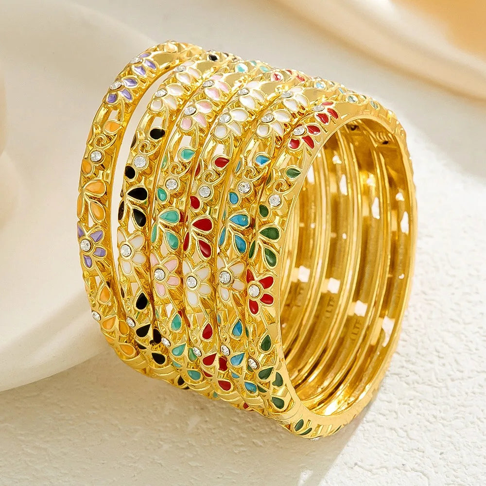 Enamel Dropped Glaze Flower Diamond Metal Bracelet