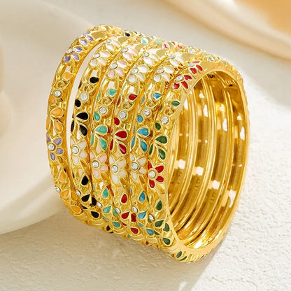 Enamel Dropped Glaze Flower Diamond Metal Bracelet