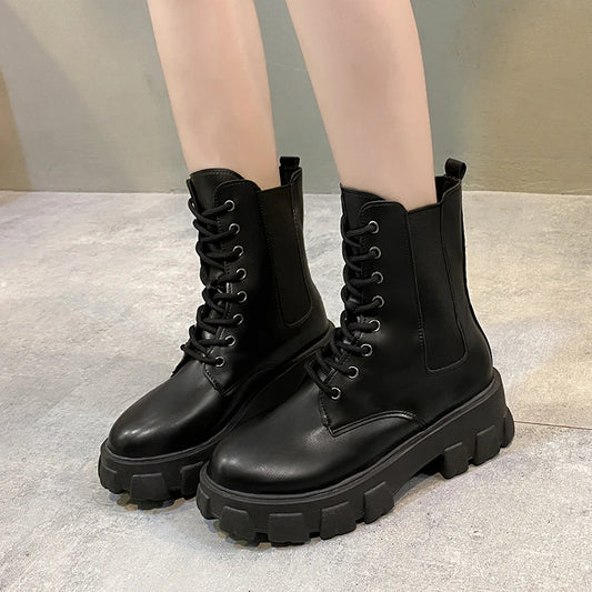 Thick Sole Thick Heel Large Size Black Platform Sole Small Short Boots
