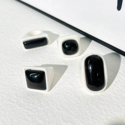 Minimalism Black White Irregular Geometric Resin Rings