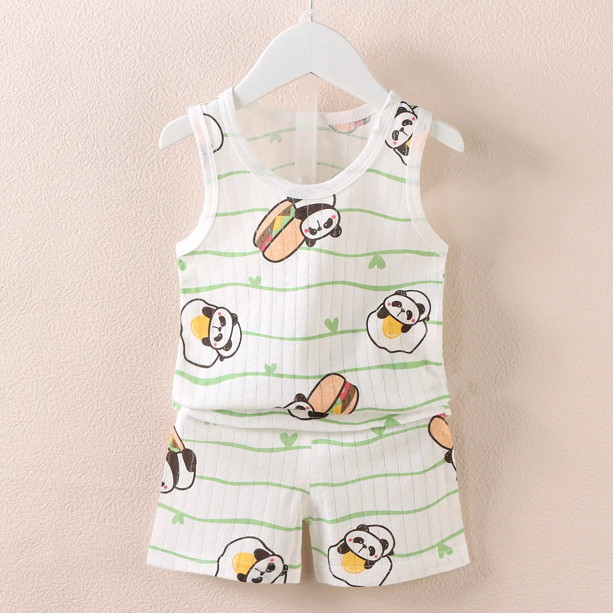 Cartoon Thin Style Sleeveless Baby Pajamas Set