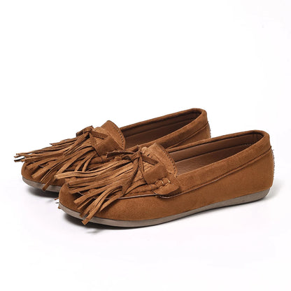 Tassel Loafers Retro Suede Flat Bohemian Style Slip-On Bean Shoes