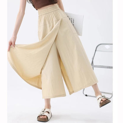 Loose Fit Thin Pants High Waist Slit Korean Midi Cargo skirt