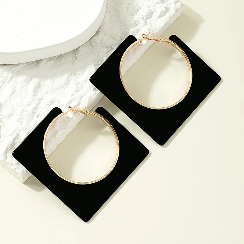Large Black Clip On Hoop Earrings