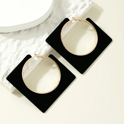 Large Black Clip On Hoop Earrings