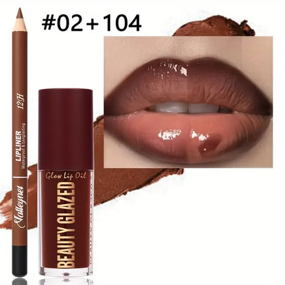 2pcs/SET Makeup Set Matte Lip Liner + Moisturizing Colored Lip Oil Long-Lasting