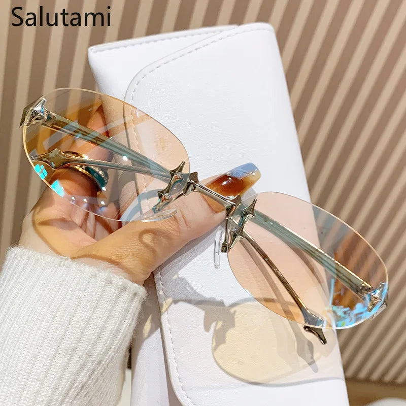 Frameless Alloy Pink Mirror Y2K Sexy Sunglasses