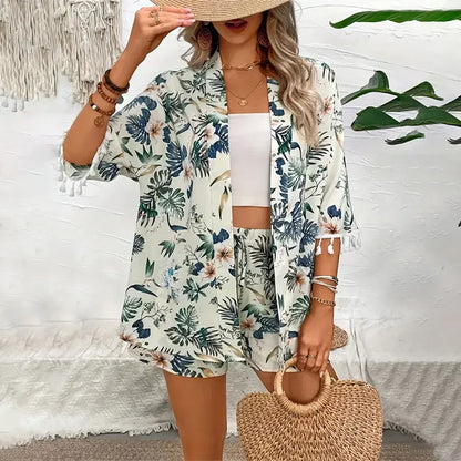 Two Piece Cardigan Smock Flower Set