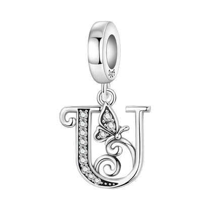925 Sterling Silver Zircon Butterfly Letter Bracelet