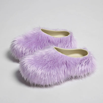 Faux Fur Platform Thick Sole Slippers