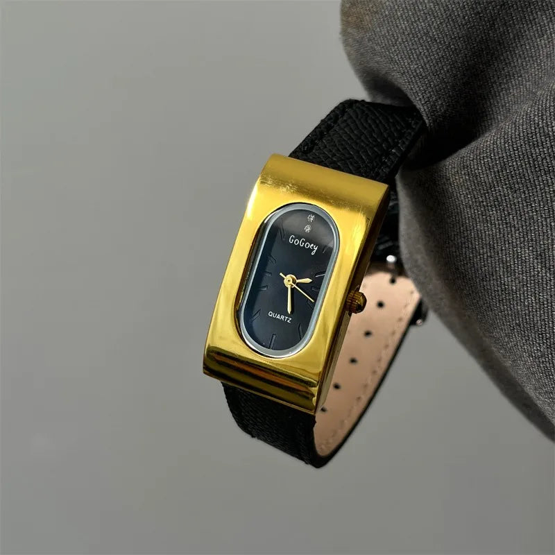 Vintage Rectangular Luxury Quartz Wristwatch