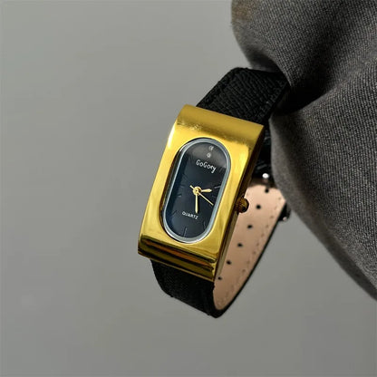 Vintage Rectangular Luxury Quartz Wristwatch