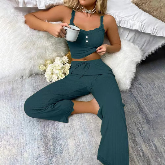 sleepwear sexy lace suspender Pajamas Set