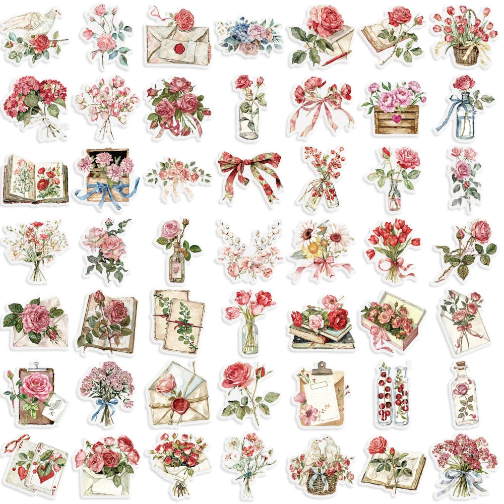 50pcs Floral Stickers Flower Natural Decorative Decals