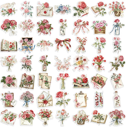 50pcs Floral Stickers Flower Natural Decorative Decals