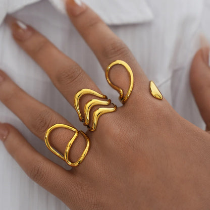 Stainless Steel Irregular Wave Creative Gold Open Punk Rapper Rings