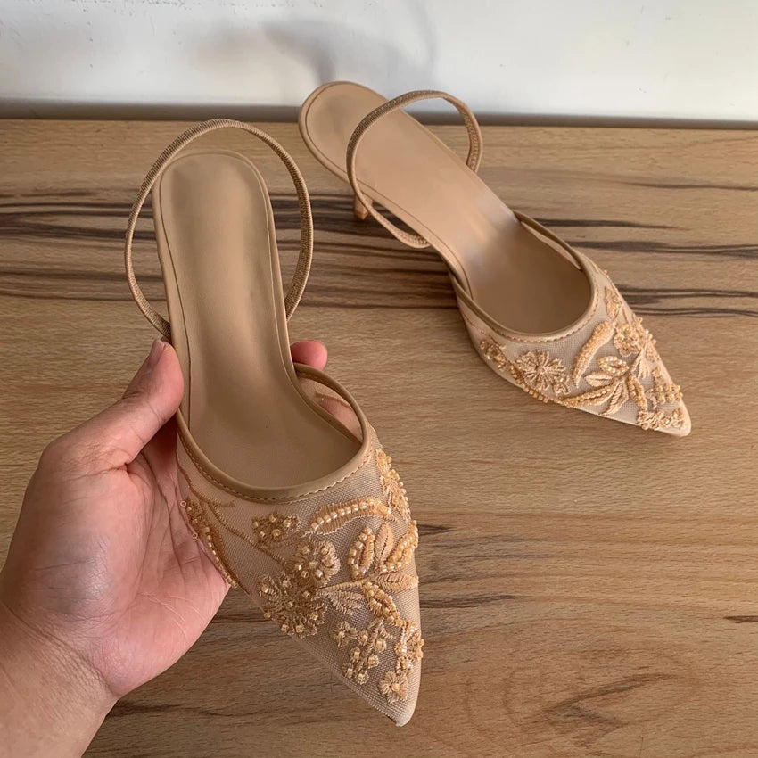 Mesh Flowers High Heels Sexy Dress Shoes