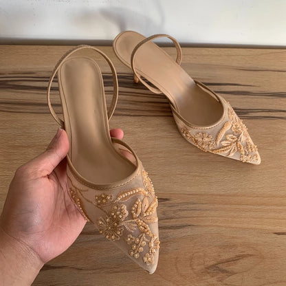 Mesh Flowers High Heels Sexy Dress Shoes