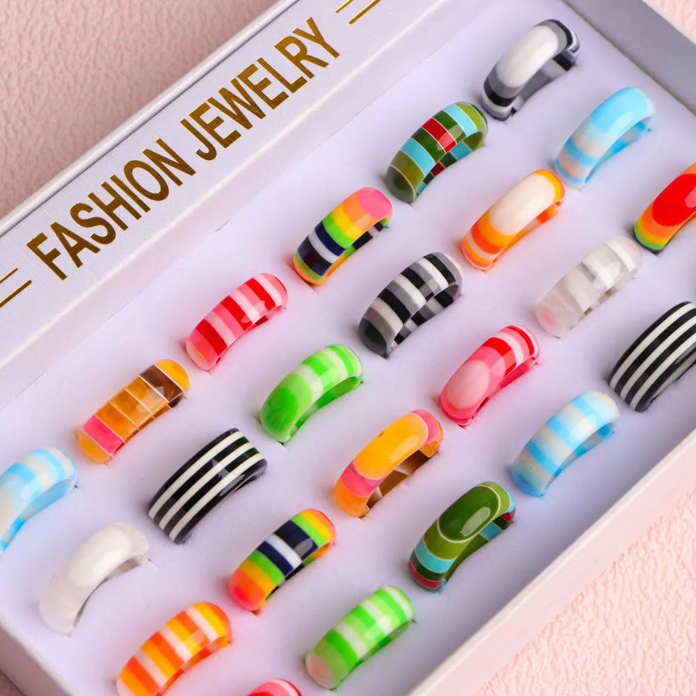 10/20Pcs/Lot Romantic Cute Multicolor Animal Stripes Resin Rings
