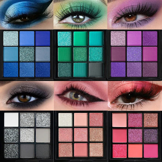 9-Grid Red Palette Purple Glitter Pearlescent Matte EyeShadow