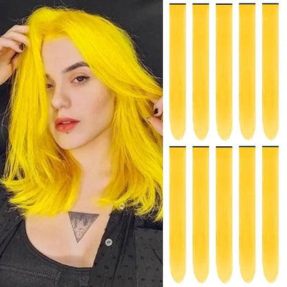 1 5 11 Pcs/lot Clip in Hair Extensions Highlights Synthetic Hair 22 inch Rainbow