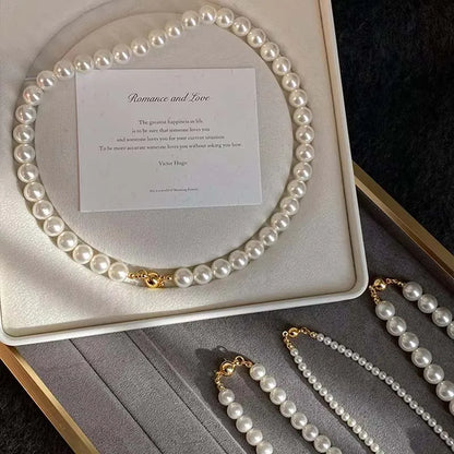 Imitation Pearl Magnet Round Buckle Beadeds Necklace Jewelry