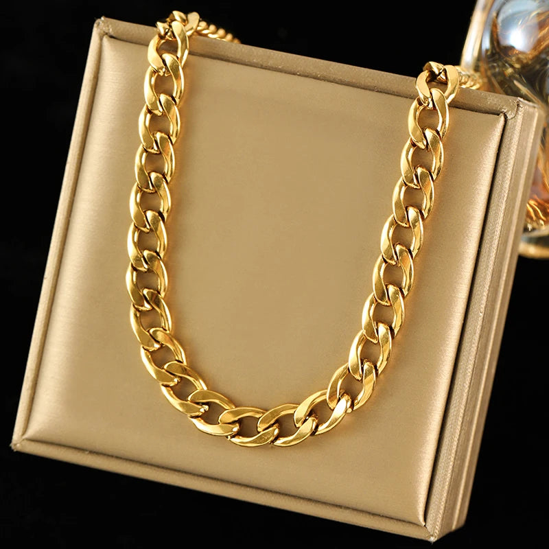 316L Stainless Steel Metal Chain 18K Gold Plated Neck Chain Waterproof Necklace