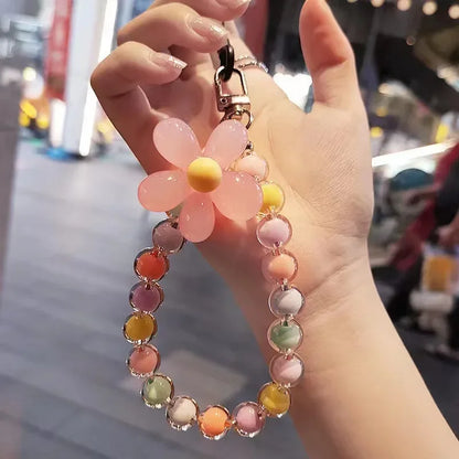 Colored Bead Petal Lanyard for IPhone Anti-Lost Bracelet Case Wrist Strap