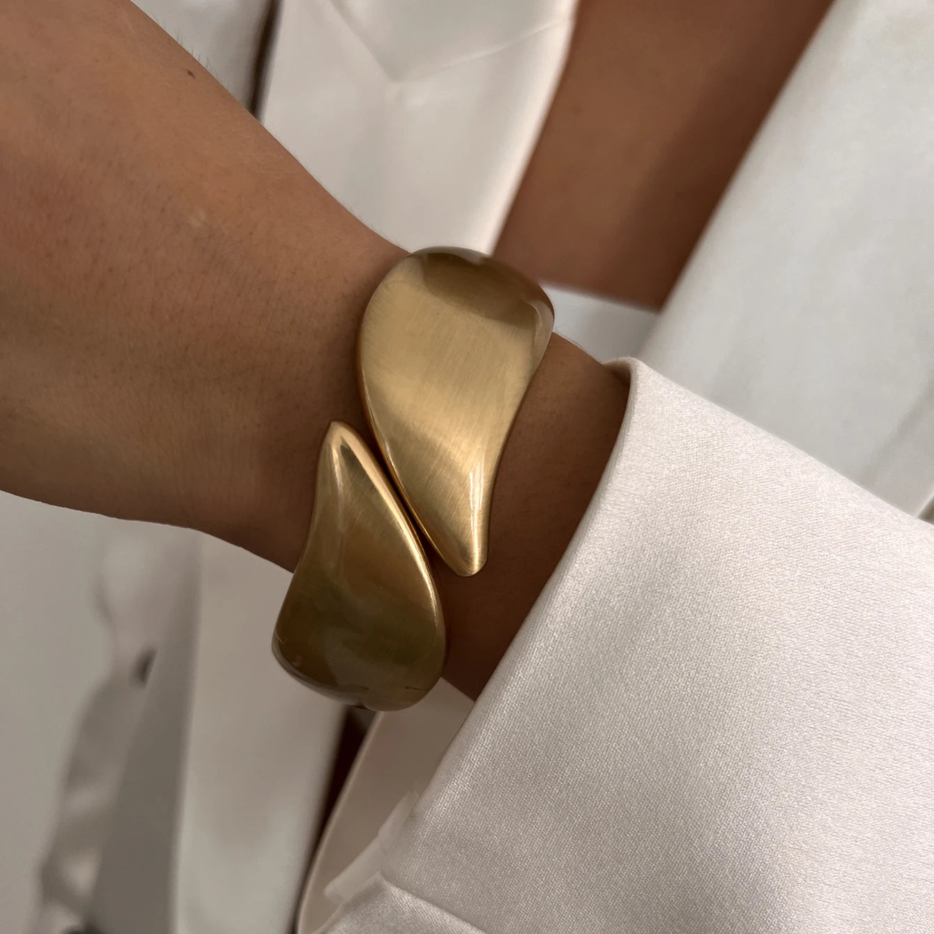 Matte Gold Wave Water Drop Wide Cuff Bracelet