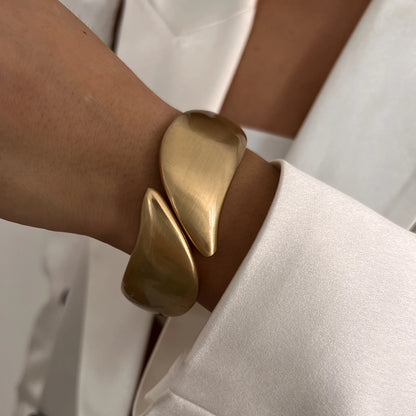 Matte Gold Wave Water Drop Wide Cuff Bracelet