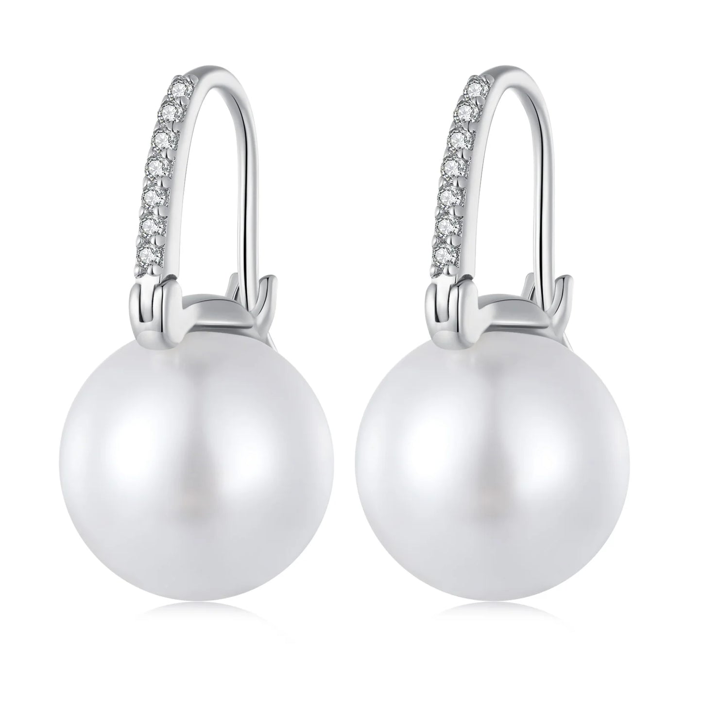 925 Sterling Silver Shell Pearl Shining Zircon Stud Earrings