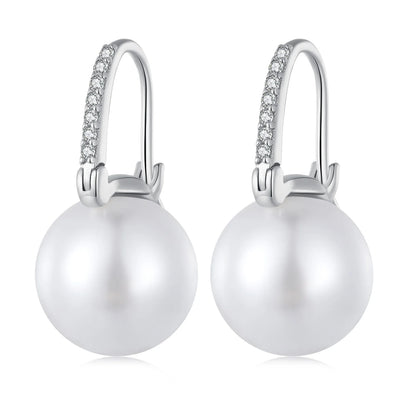 925 Sterling Silver Shell Pearl Shining Zircon Stud Earrings