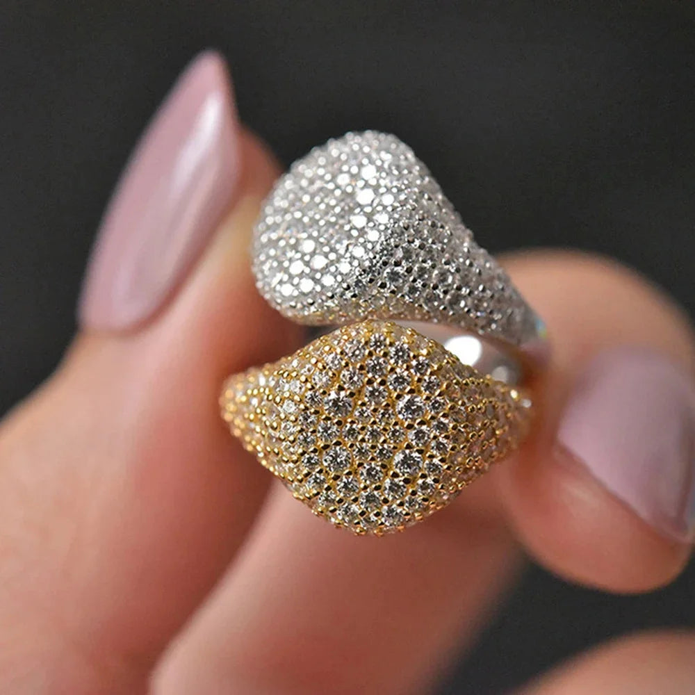 Hip Hop Style 925 Silver Plated Full Zircon Diamond Exquisite Rings