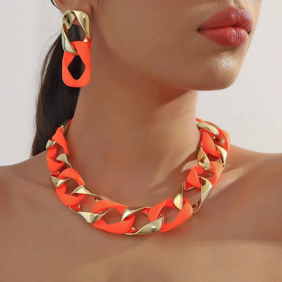 Hip Hop Color Acrylic Choker Necklace Set