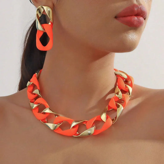 Hip Hop Color Acrylic Choker Necklace Set
