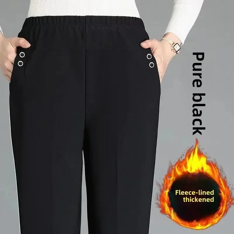 Thickened Fleece-Lined High-Waisted Casual Pants
