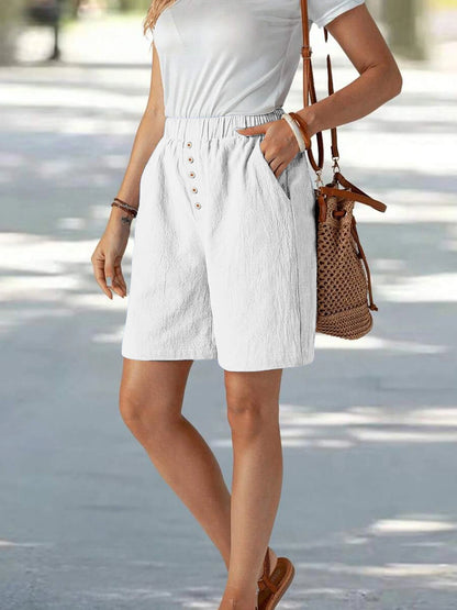 Summer Casual Loose Pocket Buttoned Linen Shorts