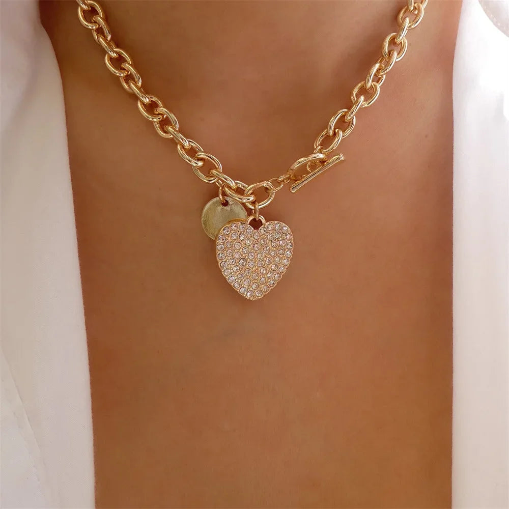 Vintage Punk Gold-plate Thick Chain Head Portrait Coin Pendant Necklace